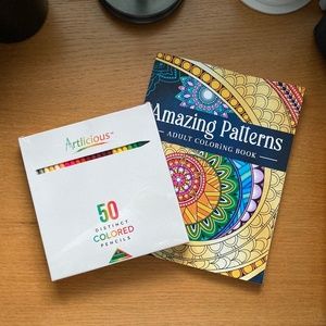 New Artlicious 50 colored pencils and Amazing Patterns adult coloring book